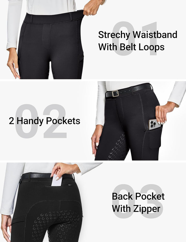 FitsT4 Sports Damen Winterreitleggings Fleece-Reithose Silikon Vollbesatz Reithose mit Reissverschlu