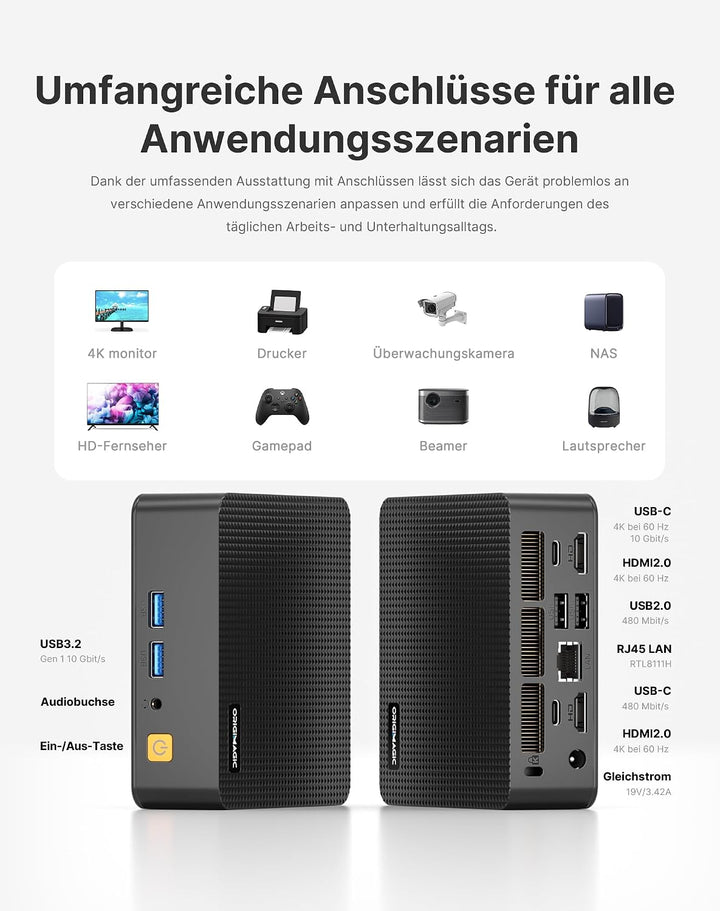 C4 Ryzen 5 3550H Mini PC, bis zu 3.7GHz, Light Gaming PC, 16GB DDR4 512GB M.2 SSD, Triple 4K 60Hz Di