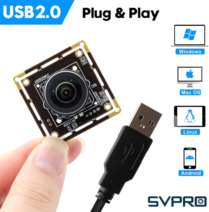 Svpro 5MP 30FPS USB Kameramodul, M12 Fisheye Objektiv, Ultra Weitwinkel 200 Grad Webcam Board IMX335