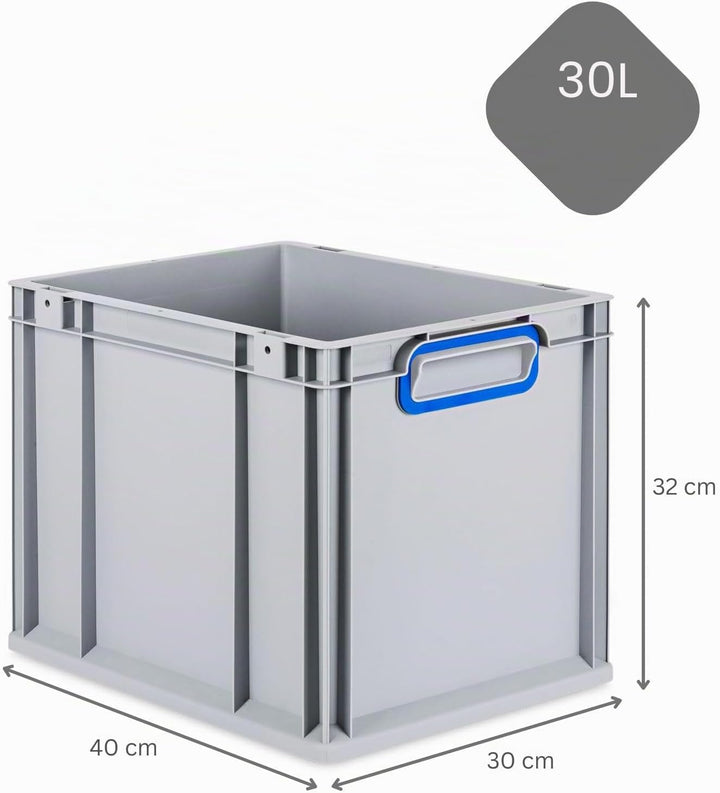 SuperSparSet 4x Eurobox NextGen Color | HxBxT 32x30x40cm | 30 Liter | Griffe blau geschlossen | Glat