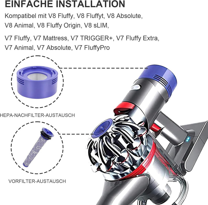 V7 V8 Filter für Dyson, Ersetzt Filter und Vorfilter für Dyson V8 V7 Animal Absolute Motorhead Staub