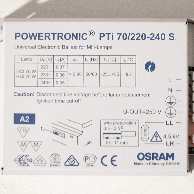 Osram EVG Vorschaltgerät PTi 70 Watt 220-240 Volt Einbaugerät S für CDM / HCI / HQI 70W