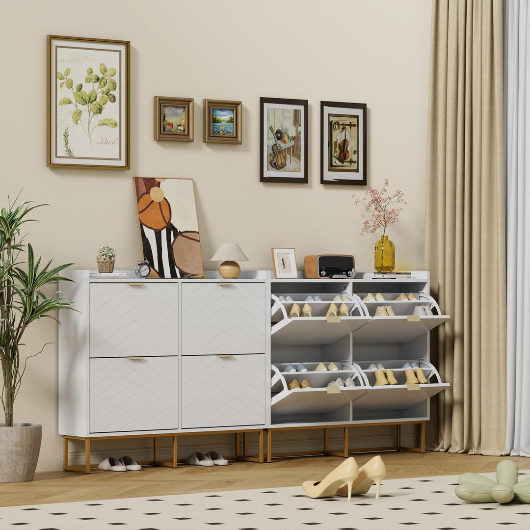 UEV Schuhschrank mit 4 Klappen Schmal,Freistehendes Schuhregal mit Kippschutz, Schuhkommode mit vers