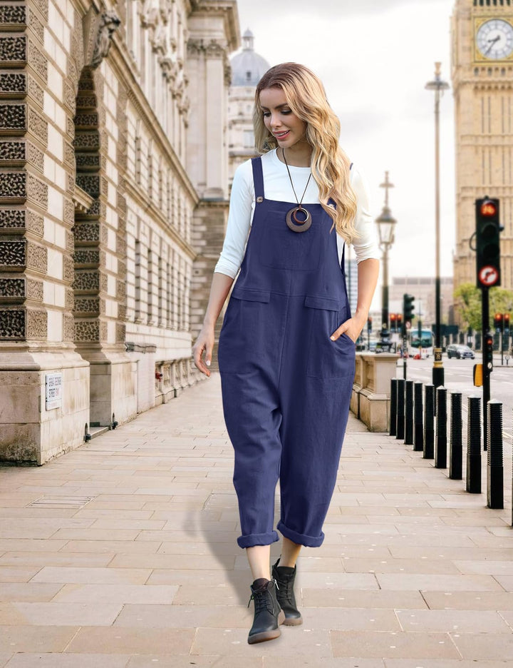 YESNO Damen Latzhose Sommer Oversize Trägerhose Beiläufig Loose Bib Pants Overall Baggy Jumpsuit Str