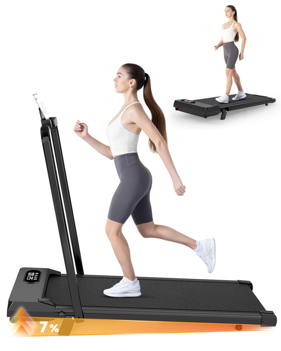HomeFitnessCode Laufband Walking Pad mit Neigung - Laufbänder Laufpad mit Steigunng unter Schreibtis