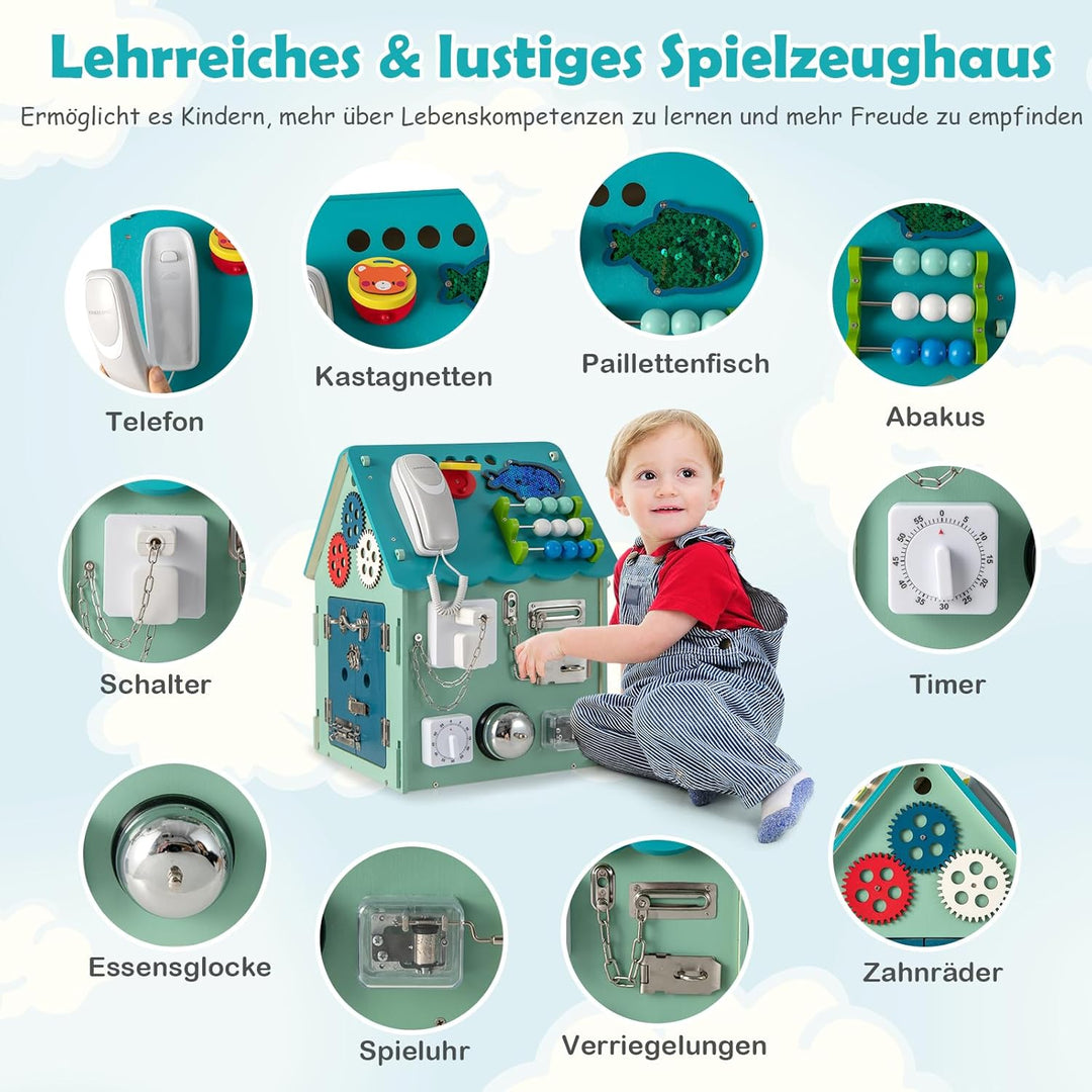 GOPLUS Kinder Spielhaus aus Holz, pädagogisches Kinderspielhaus mit 33 Komponenten, Montessori Spiel