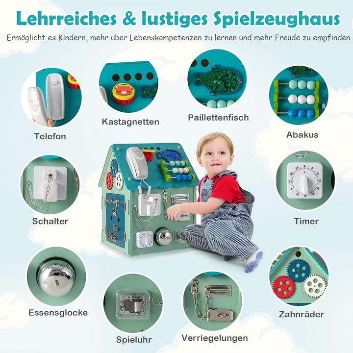 GOPLUS Kinder Spielhaus aus Holz, pädagogisches Kinderspielhaus mit 33 Komponenten, Montessori Spiel