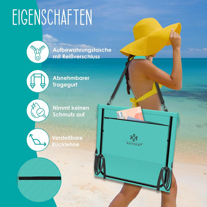 KESSER® Klappbare Strandmatte mit Verstellbarer Rückenlehne – Faltbare Strandliege mit Tragegurt, wa