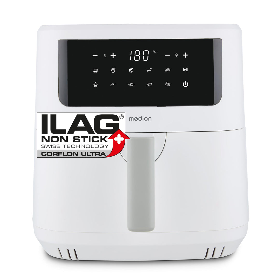 MEDION P10 XL Heissluftfritteuse (6,8 Liter XXL Frittierkorb, 2.150 Watt, zwei Heizelemente aus Edel