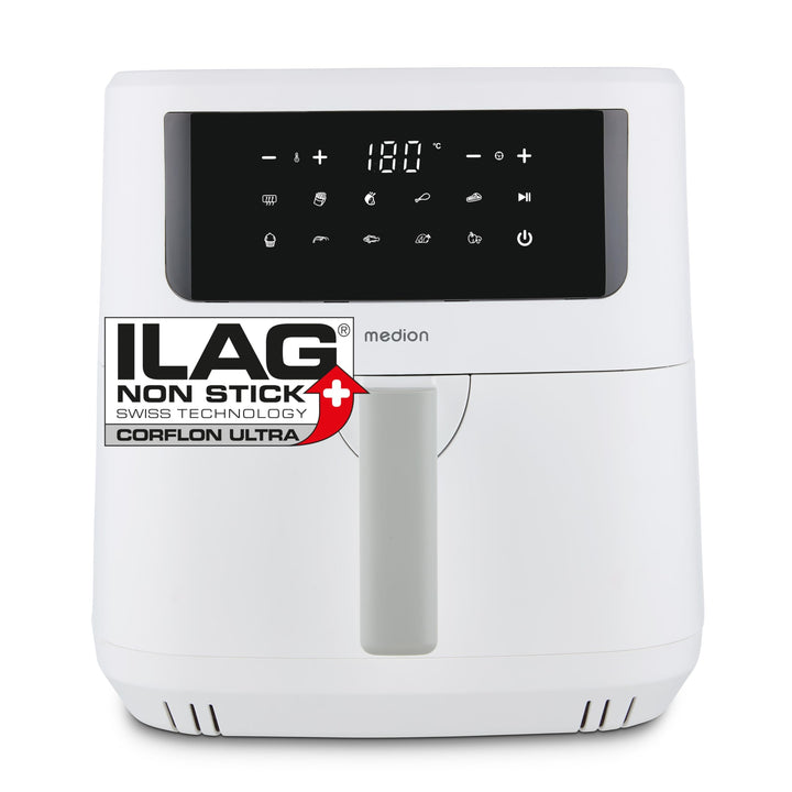 MEDION P10 XL Heissluftfritteuse (6,8 Liter XXL Frittierkorb, 2.150 Watt, zwei Heizelemente aus Edel