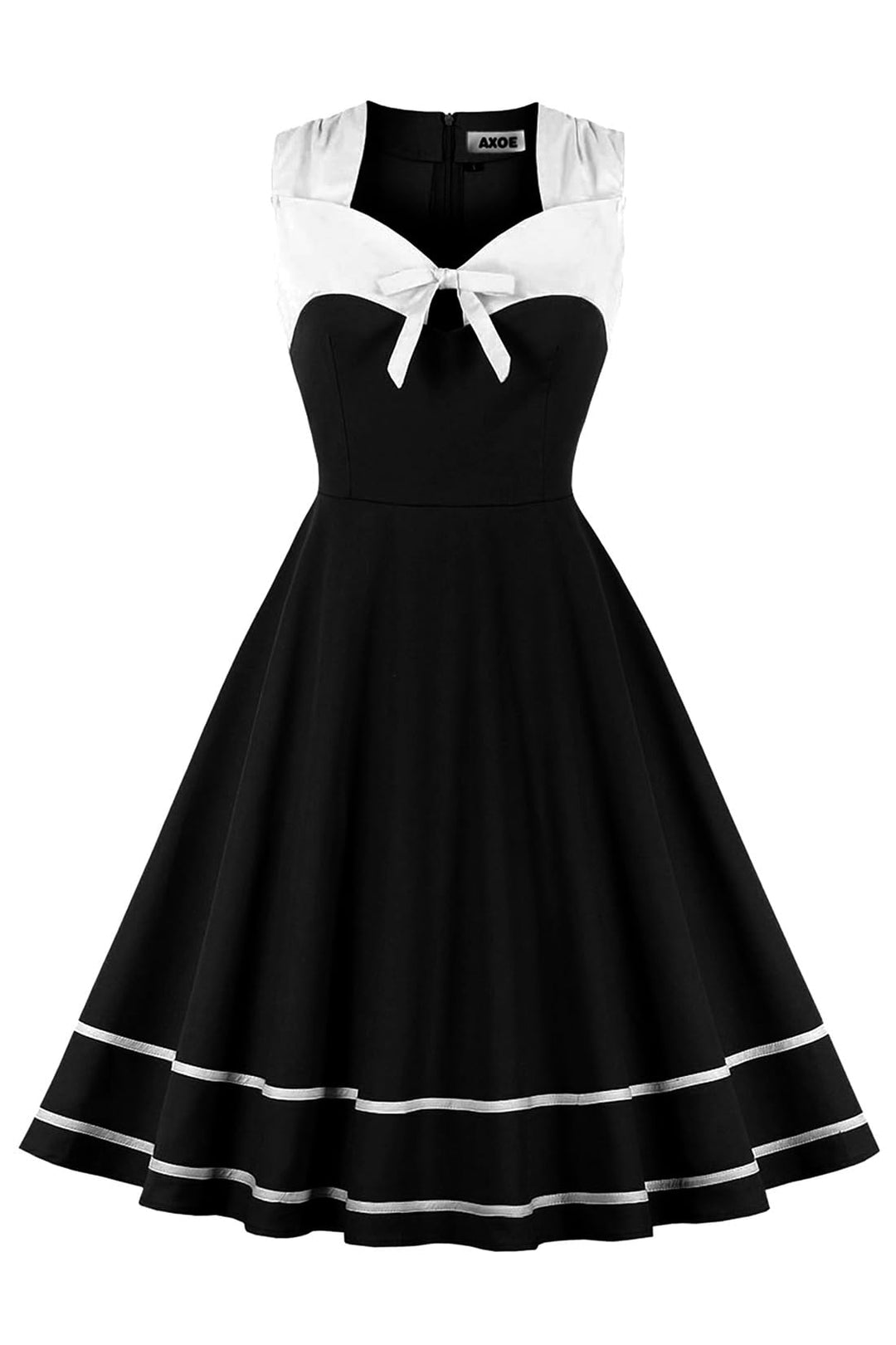 AXOE Damen Vintage Kleid Rockabilly 50er Jahre Ärmellos XL Schwarz/Weiss, XL Schwarz/Weiss