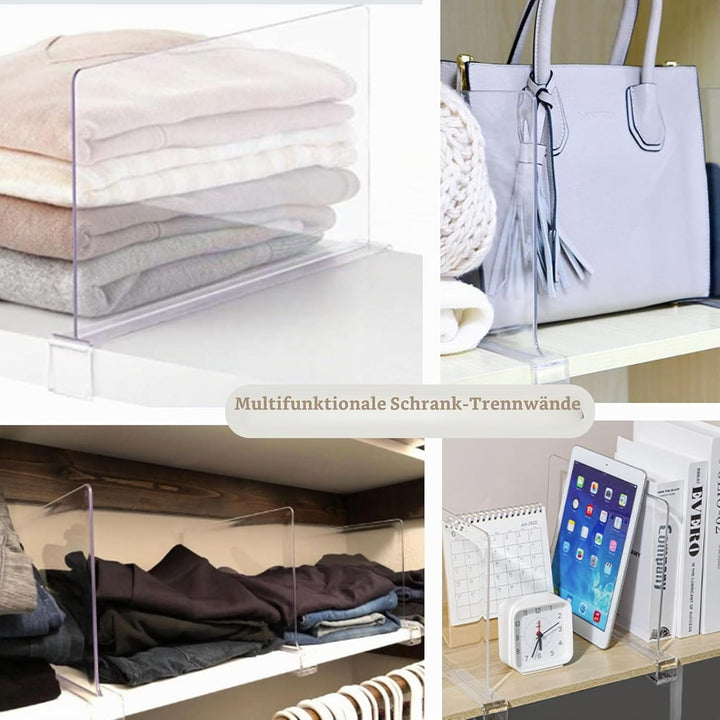 4 PCS Acryl Regalteiler, Klarer Regaltrenner für Kleiderschrank Trenner Regal Trennwand Shelf Divide