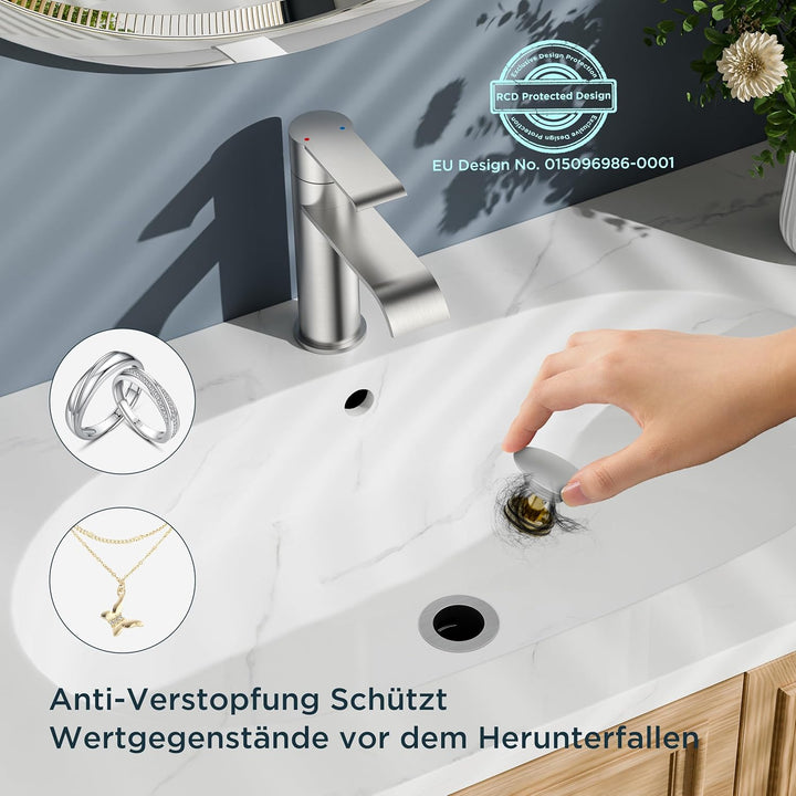 FORIOUS Wasserhahn Bad mit Ablaufgarnitur, Waschtischarmatur Einhandmischer – Hochwertige Waschbecke
