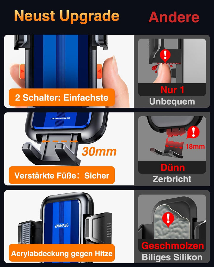 VANMASS Handyhalterung Auto Lüftung【2026 Stärkster Lüftungshaken】 Handy Halterung Auto Militär-Klass