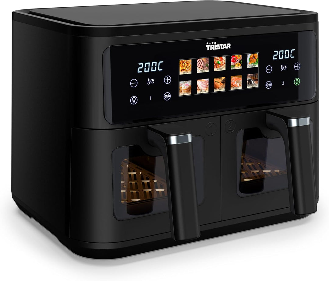 Tristar Doppelkorb-Heissluftfritteuse, 9 L Gesamtkapazität, 2500W, 10 Programme, Digitale Steuerung,