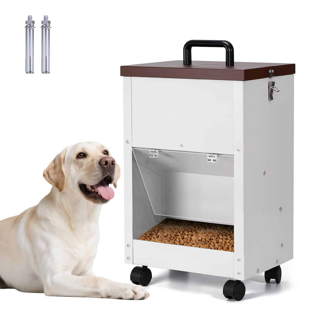 30lb Automatischer Hundefütterer mit Rad Edelstahl Grosse Rasse Hundefutter Dispener Hängender Futte