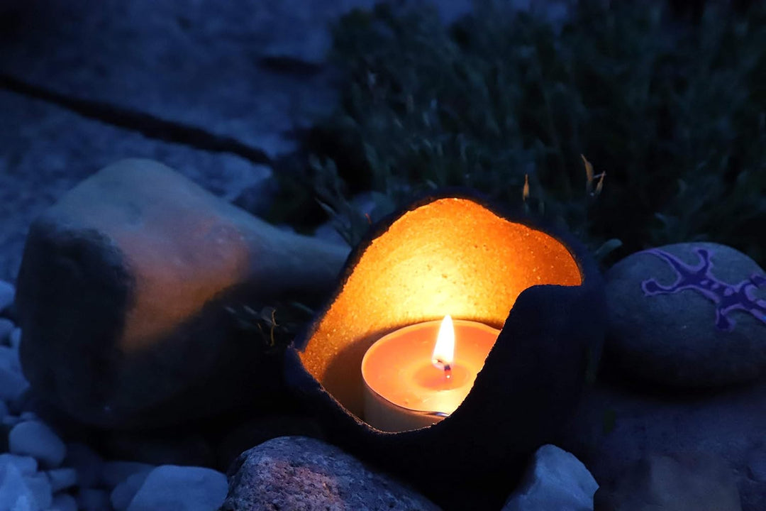 Stoamandal Lichtschale gold - S (15cm) - Beton weiss - Unikat handmade - Geburtstagsgeschenk - Einzi