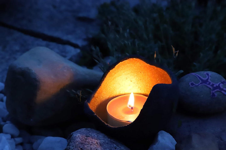 Stoamandal Lichtschale gold - S (15cm) - Beton weiss - Unikat handmade - Geburtstagsgeschenk - Einzi