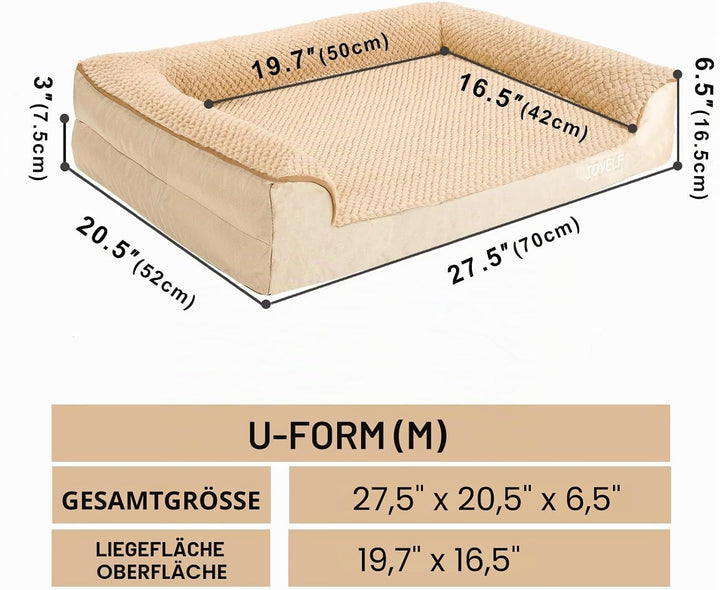 JOYELF Orthopädisches Hundebett für mittelgrosse Hunde, U-förmiges Schaumstoffsofa mit abnehmbarem,