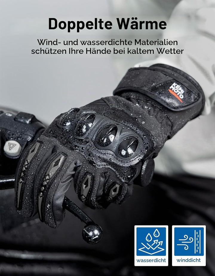 KEMIMOTO Winter Motorradhandschuhe, wassdichte Motorrad Handschuhe Winter, Amtungsaktive Sport Hands