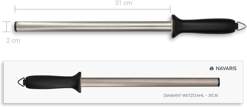 Navaris Diamant-Wetzstahl Wetzstab oval - 31 cm Langer Schleifstab - Messerschleifer für versch. Mes