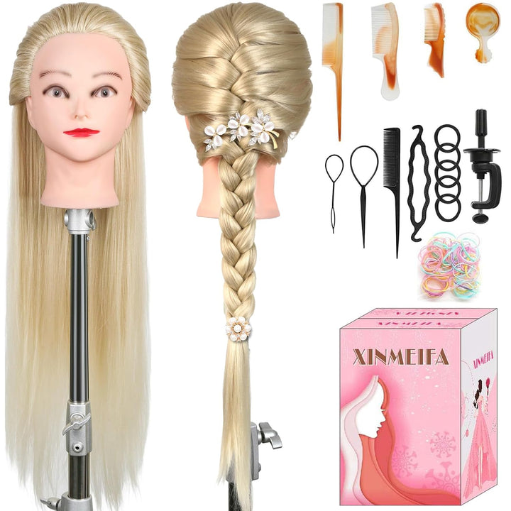 Trainingsköpfe, 28 Zoll Frisierkopf für Friseure, 100% Kunstfaser Haar Übungskopf, mit DIY Strickset