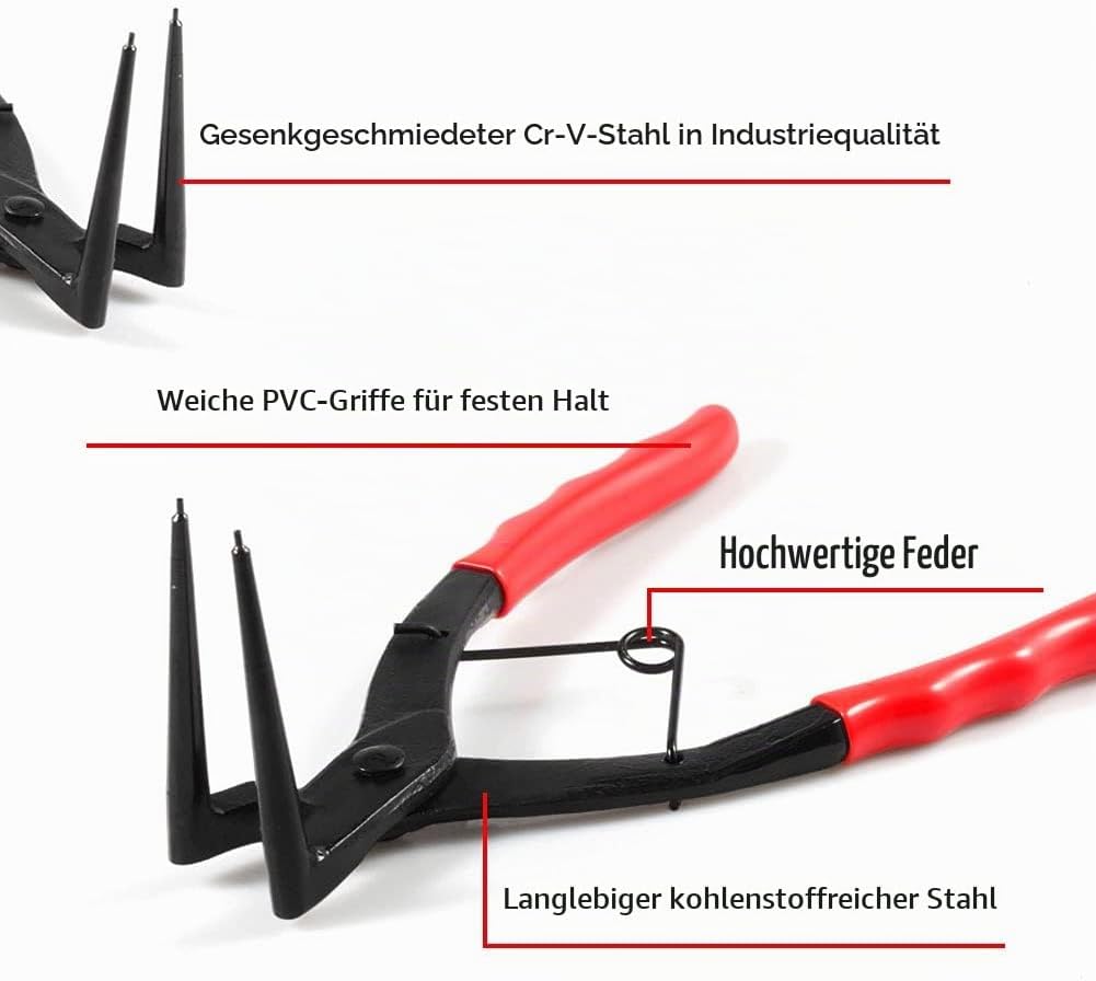 SPEEDWOX Hauptzylinder-Sprengringzange, 90 Grad gebogene Spitzzange mit roten PVC-Griffen, interne S