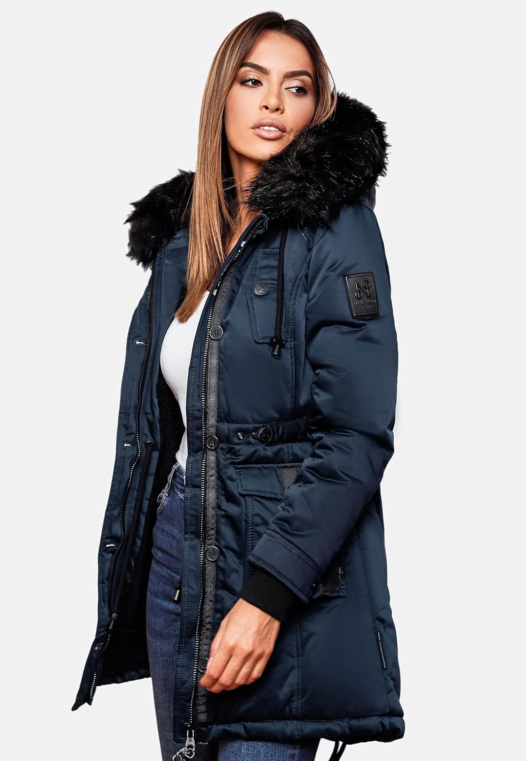 Navahoo Damen Warmer Winterparka mit Kapuze Luluna Prc XS-XXL XS Blau, XS Blau