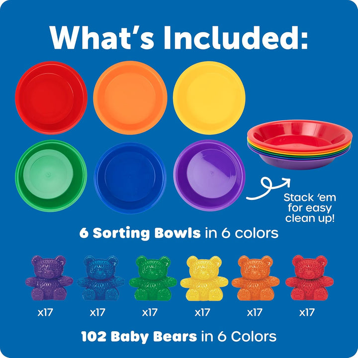 Learning Resources LER0739 BABY BEAR SORTING SET-102 BEARS 6 FARBEN 6 BOWLS