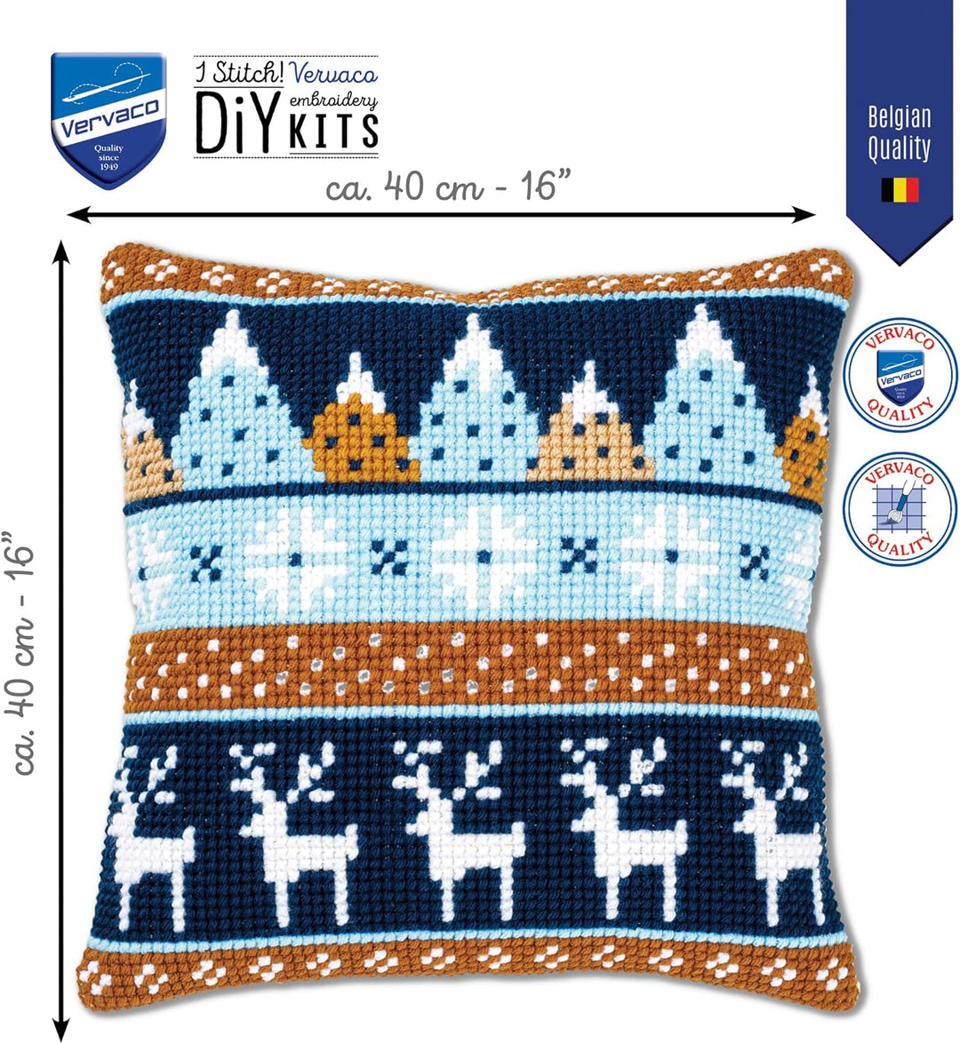 Vervaco PN-0170317 Kreuzstichkissen Set vorgezeichnet, Baumwolle, Wintermotive, 40x40cm