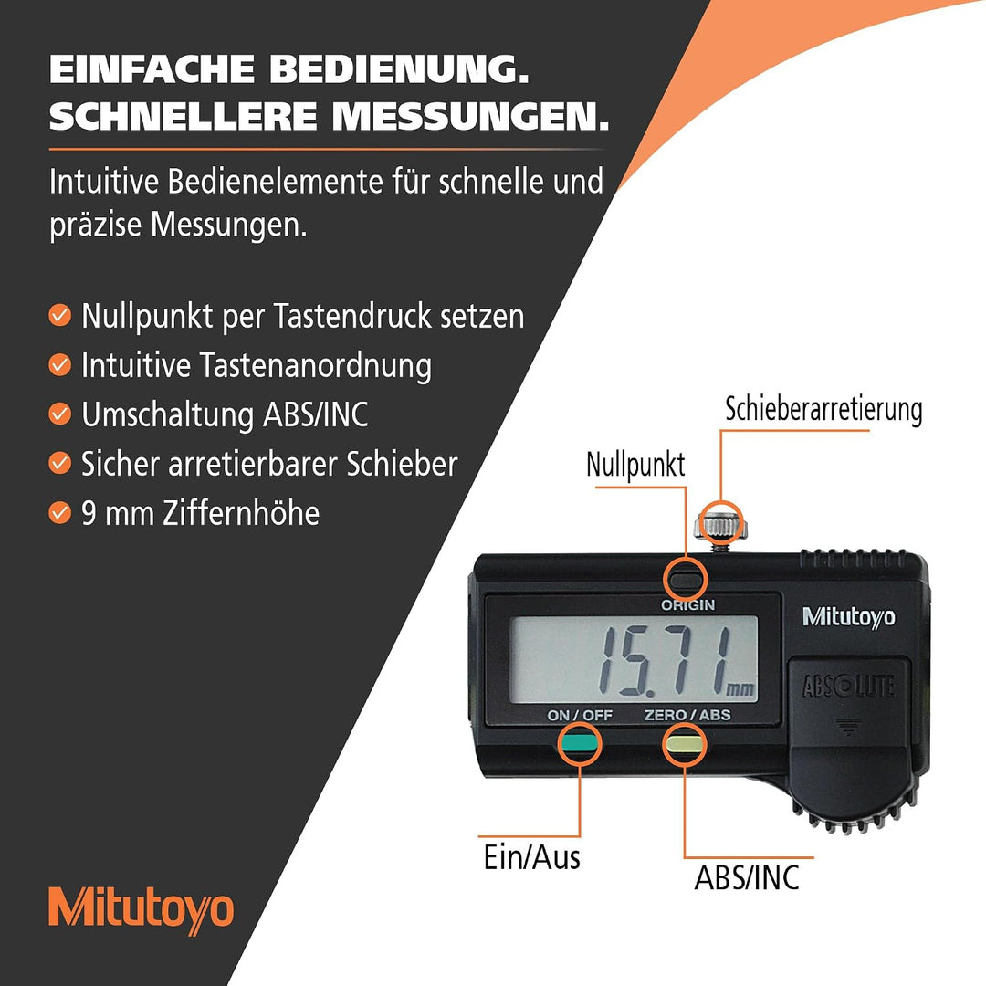MITUTOYO Digital Messschieber ohne Datenausgang DIN 862, Tiefenmass flach 0-200 mm, 1 Stück,500-182-