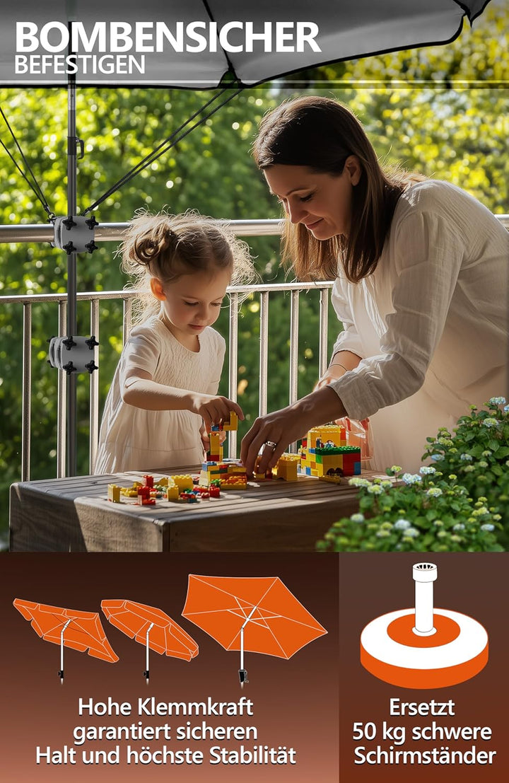 4smile 2 x Sonnenschirmhalter Balkongeländer SunnyGuy, Anthrazit + Windsicherung für Sonnenschirme -