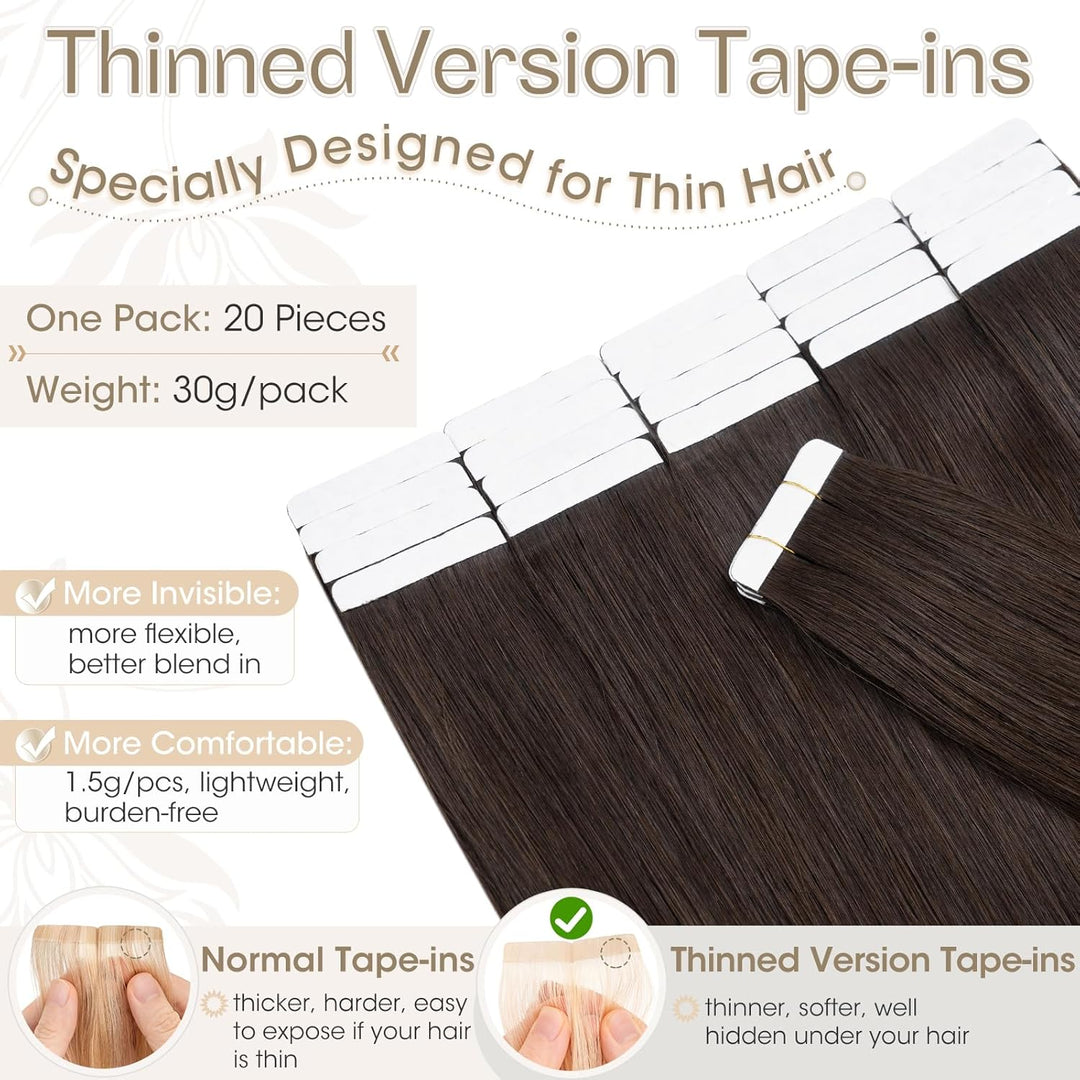 Elailite Echthaar Extensions Tape in #2 Dunkelbraun 20 stück Invisible Kleber Haarverlängerung Klebe