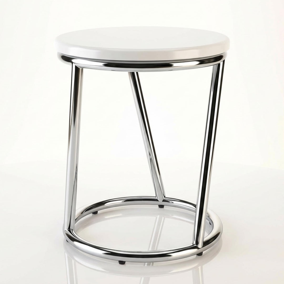 Libaro Badhocker Salina aussergewöhnliches Design Metall Chrom glänzend Sitzfläche weiss rund Badezi