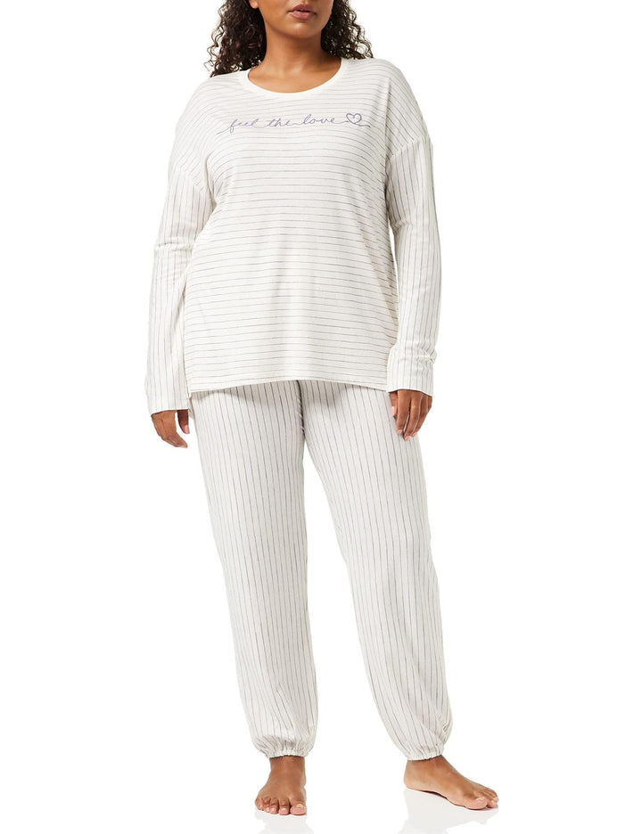 Triumph Damen Sets Pk LSL 10 Co/Md Pyjamaset 48 White - Dark Combination, 48 White - Dark Combinatio