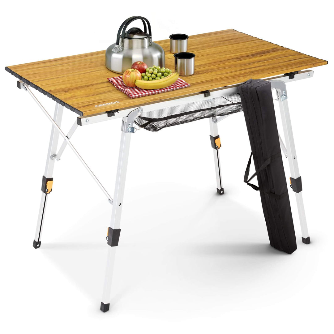 Arebos Campingtisch faltbar 90 x 51,5 cm | Klapptisch höhenverstellbar 47-69 cm | Camping Zubehör, G