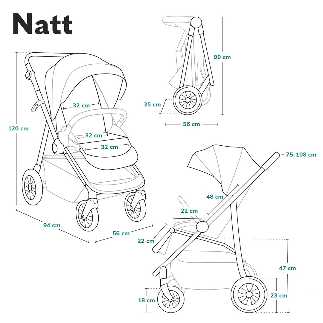 LIONELO Natt Kinderwagen Buggy bis zu 22 kg Verstellbarer Griff und Verstellung der Rückenlehne zur