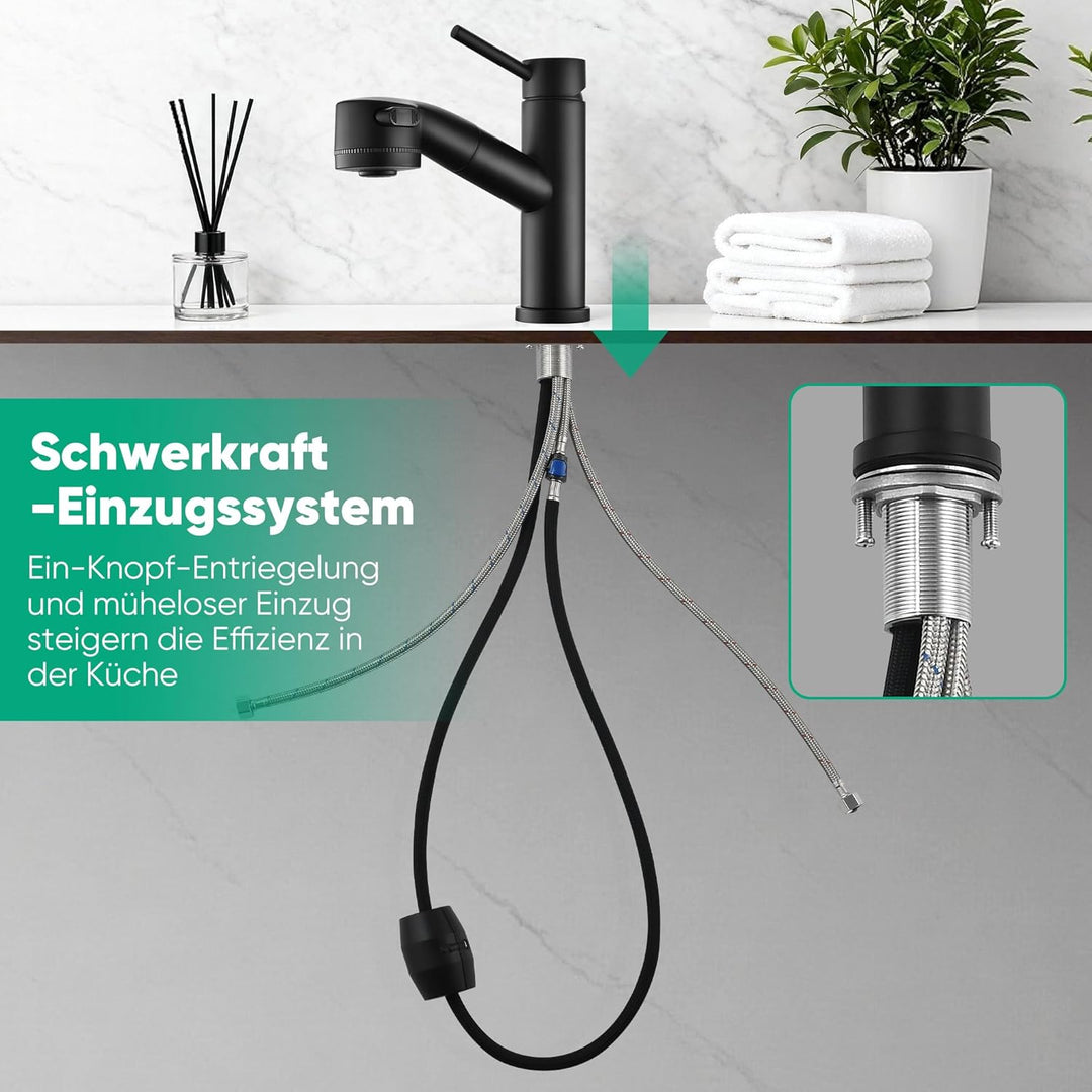 Waschbeckenarmatur mit ausziehbarer Brause Edelstahl-Wasserhahn bad mit Warm- und Kaltwassermischer