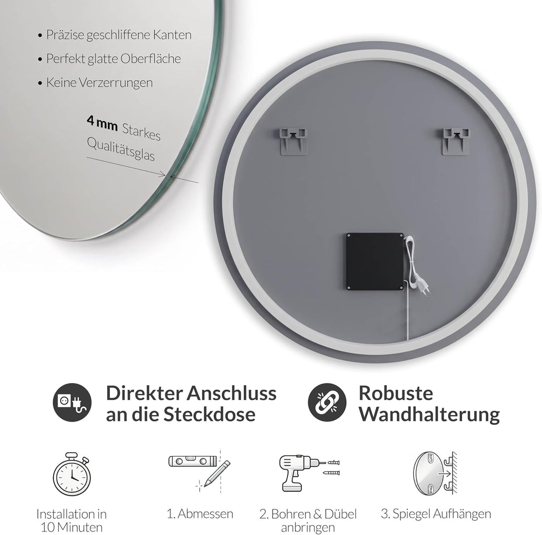 Planetmöbel Flur Garderobe Set Konsolentisch 100 cm inkl. Spiegel mit Beleuchtung rund (ohne Rahmen)