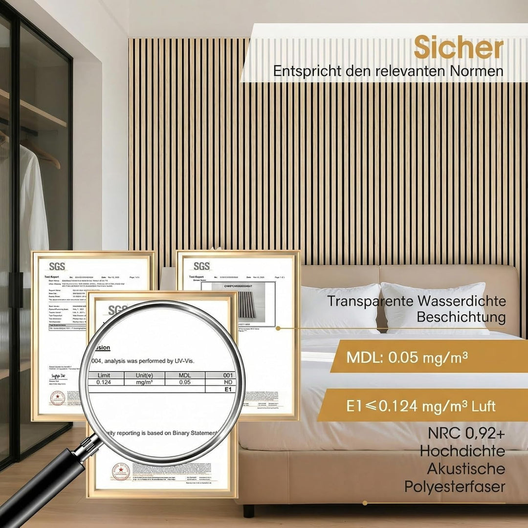 Akustikpaneele Holz 240x60cm, 4 Stück Wandpaneele mit Holzfurnier & Filz, Holzpaneele Wand Acoustic
