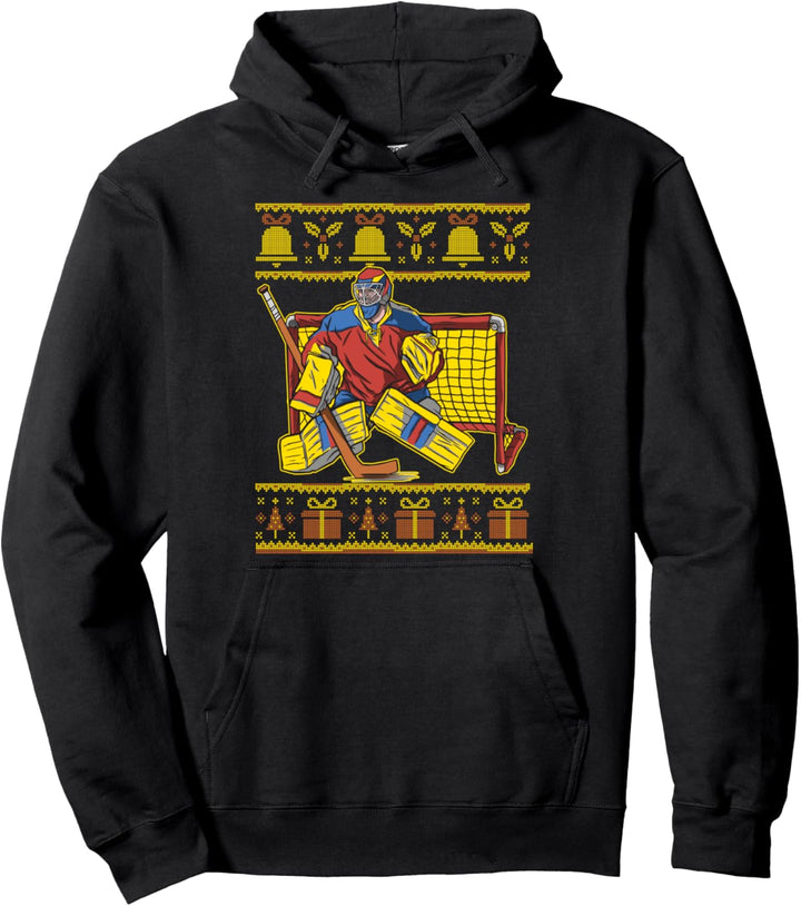 Ugly Christmas Ice Hockey Player Puck Santa Claus Neujahr Pullover Hoodie