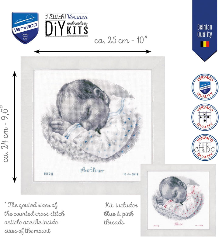 Vervaco PN-0169612 Schlafendes Baby Stickpackung Zählmuster, Baumwolle, mehrfarbig, ca. 25 x 24 cm /