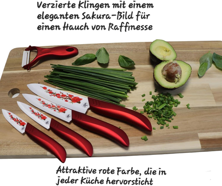 Keramik Messer Set 5-tlg. – Premium Kochmesser, Profi Küchenmesser, Allzweckmesser, Ultra Scharf, Er