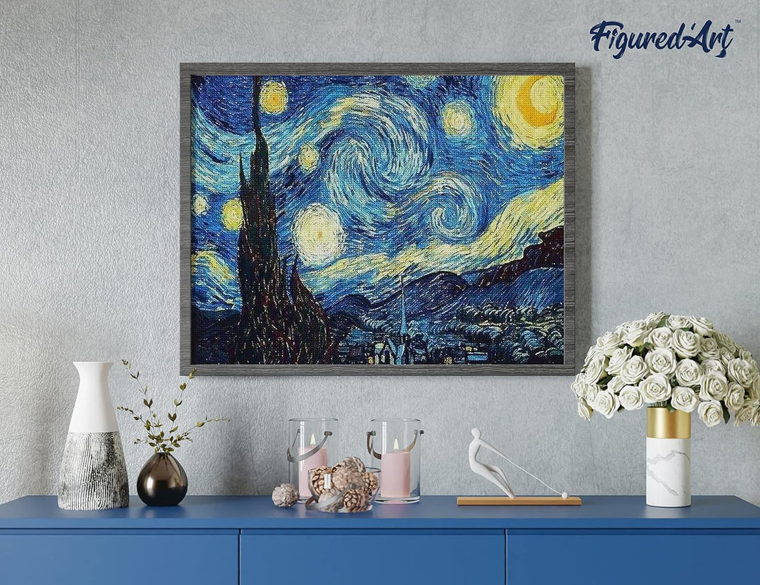 Figured'Art Diamond Painting Erwachsene 40x50cm Mit Rahmen Ganze Leinwand gespannt Van Gogh Sternenn