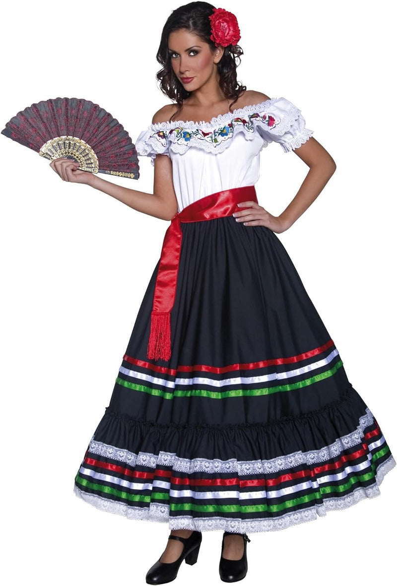 Authentische Western Kollektion Sexy Senorita Kostüm mit Kleid und Schärpe , Large, M