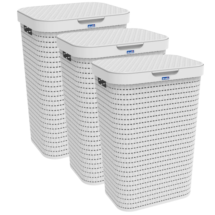 Rotho Country Wäschekorb 3er-Set 55 L Wäschesammler mit Deckel Anthrazit | Wäschekorb mit Deckel, La