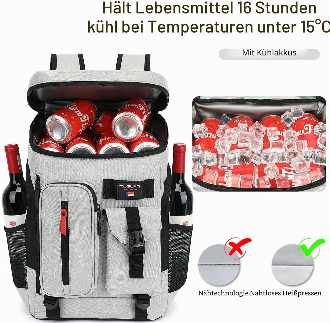 TUGUAN Kühlrucksack 30L Gross Kühltasche Picknickrucksack Isolierte Thermo Rucksack für Camping, Wan