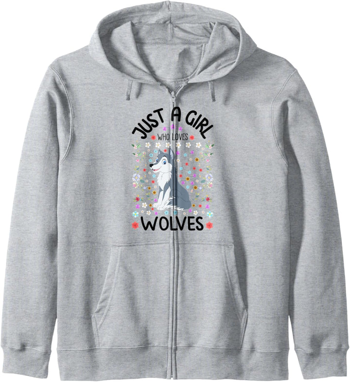 Just A Girl Who Loves Wolves Cute Grey Wolf for Women Girls Kapuzenjacke