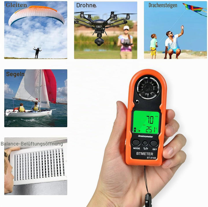 BTMETER Anemometer Handheld, BT-816B Digitaler Windmesser windmessgerät 0.3~30 m/s misst Windgeschwi