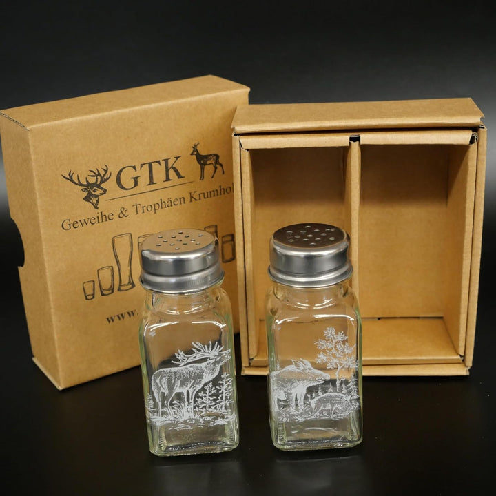 GTK - Geweihe & Trophäen KRUMHOLZ Salz & Pfeffer Streuer Set mit Jagdmotiv